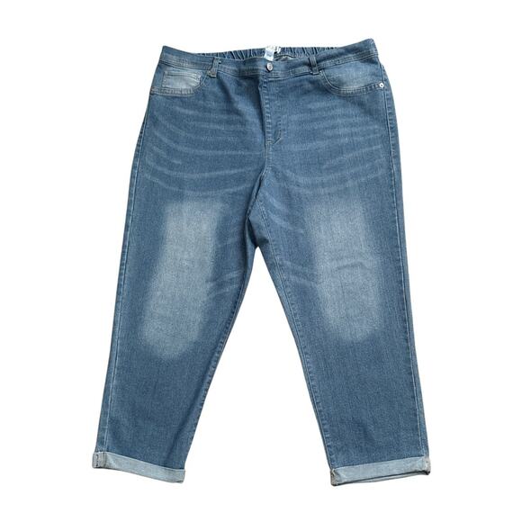 JUST BE Womens Plus Size 2X Pull On Cropped Cuffed Denim Blue Jeans 25" Inseam - Picture 1 of 6
